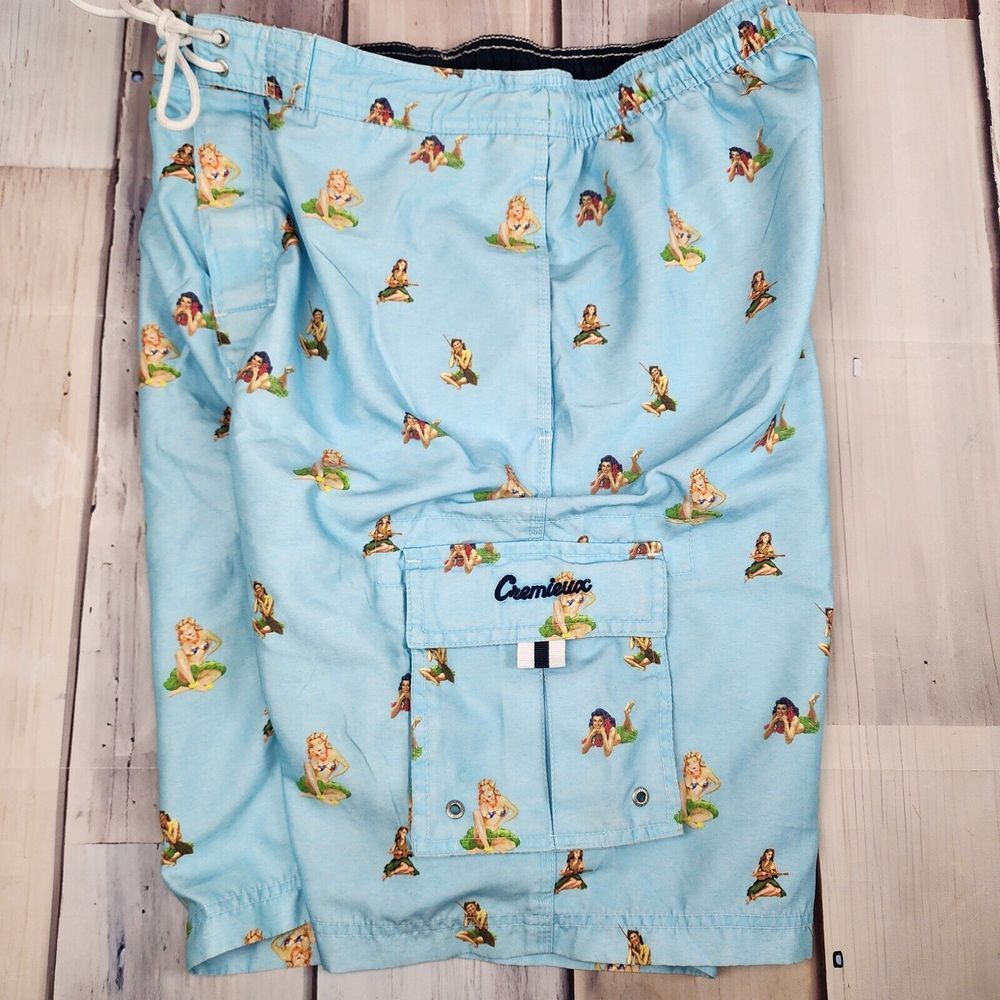 Daniel Cremieux Mens Large Surf Gear Board Shorts Blue Hula Girls Hawaiian Cargo